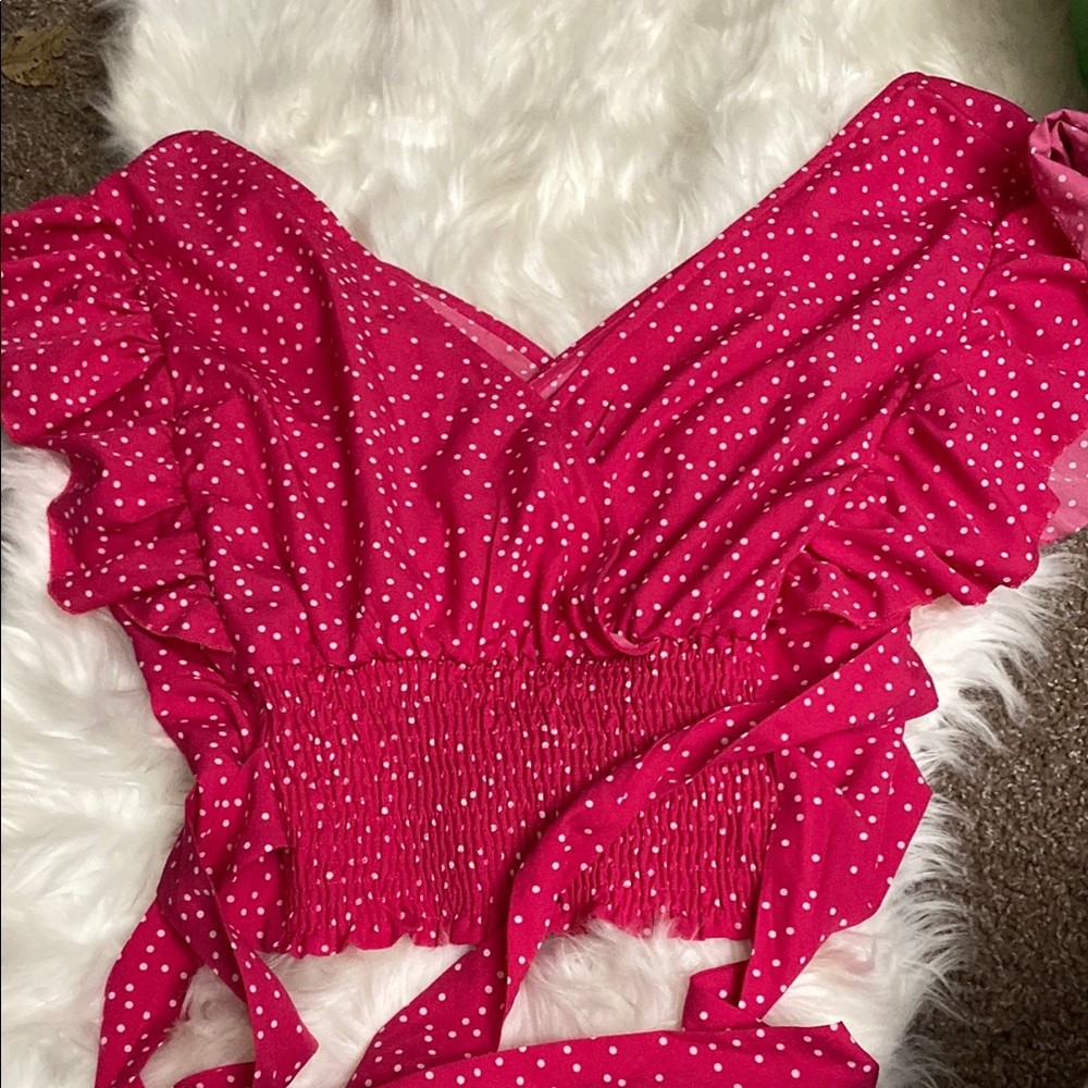 Polka Dot V-Neck Women's Top - Pink